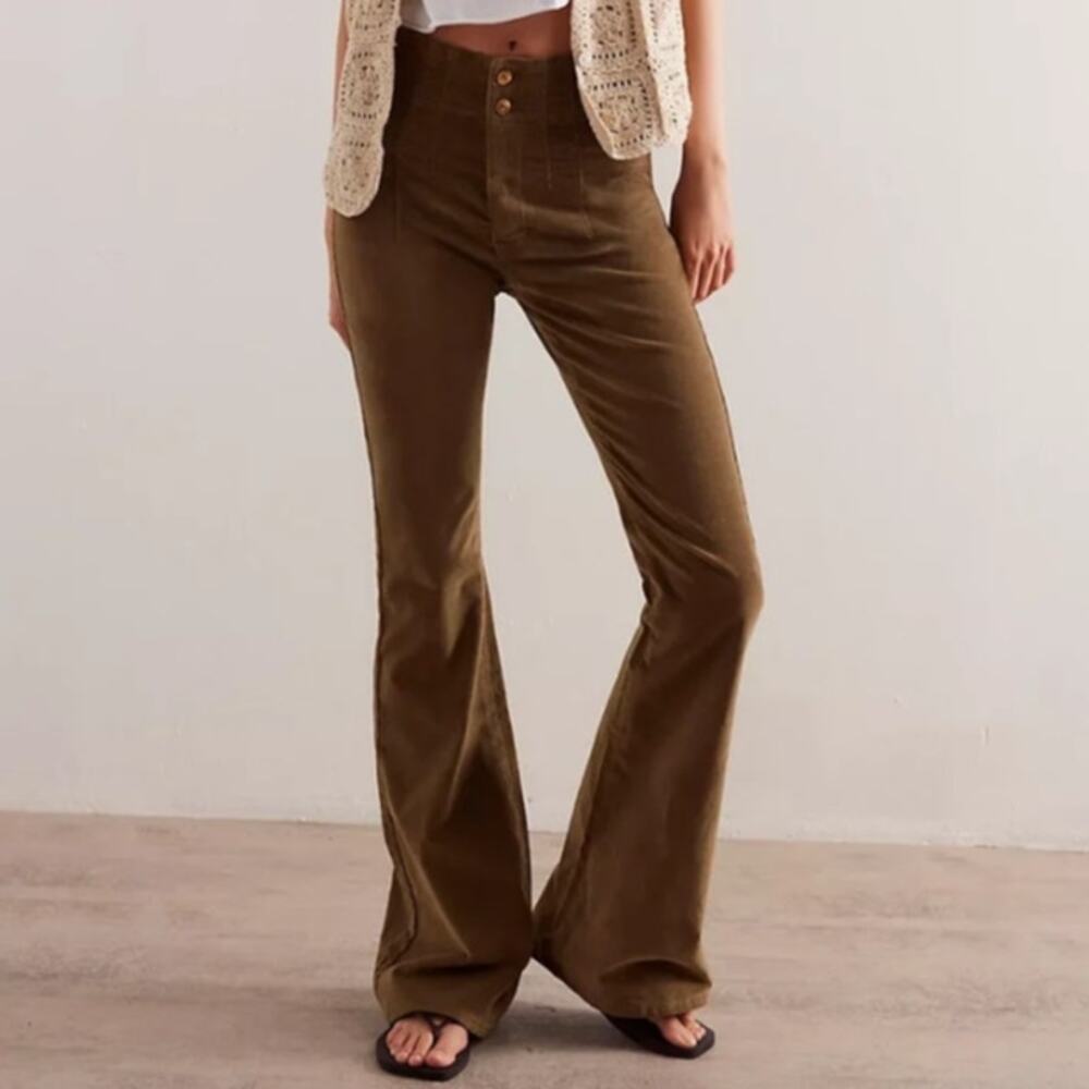 We The Free by Free People Jayde High-Rise Cord Flare Pants Fir Green Corduroy